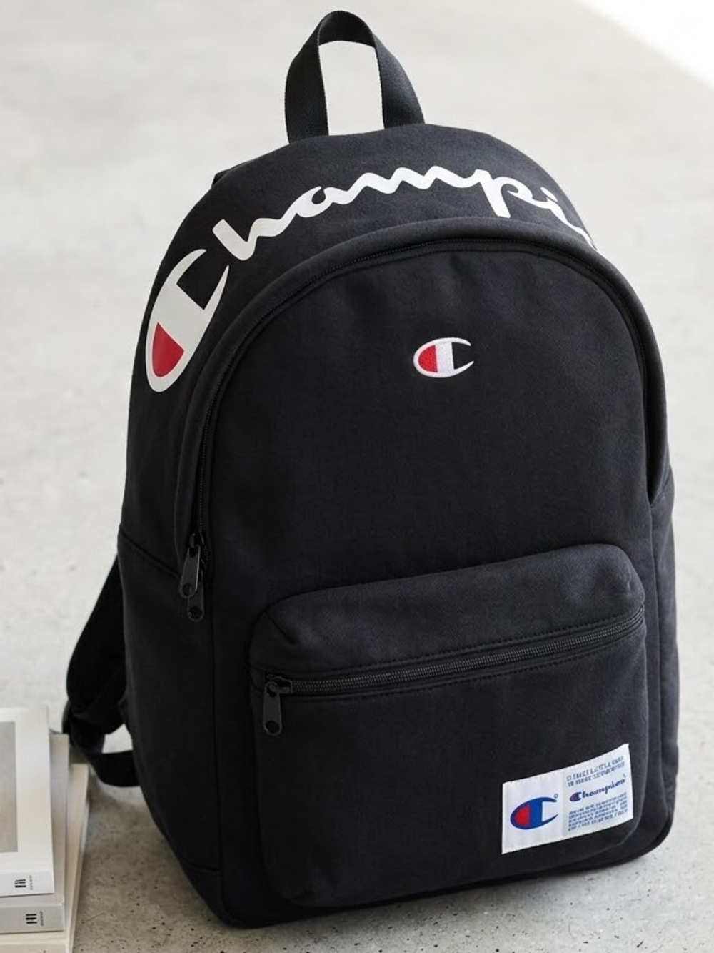 Champion Black Sweatshirt Backpack Big Logo Book Bag Travel